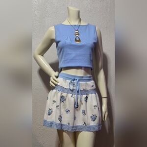 Light Blue Cropped Tank with White Floral Skirt